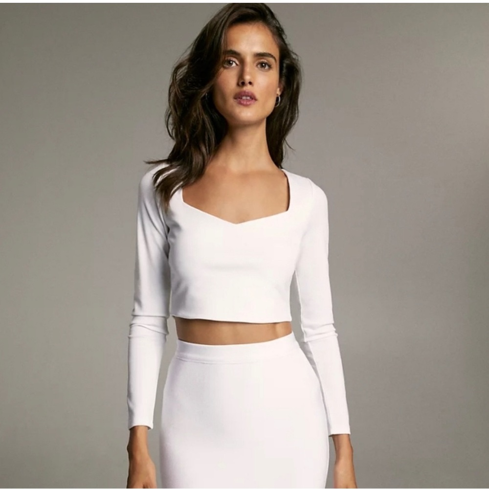 Babaton (Aritzia) Sander Longsleeve Crop Top in MEDIUM BONE WHITE